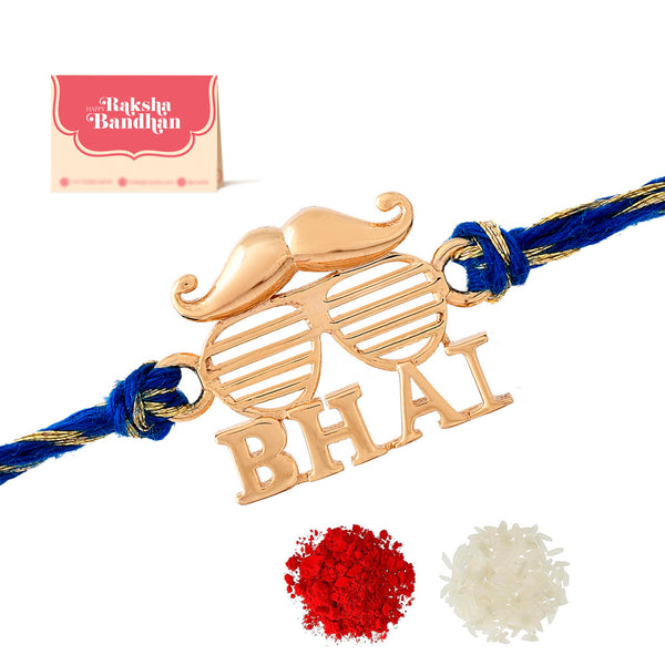 VOYLLA 'Bro' Gold-Tone Rakhi With Gem Embellishment - Adjustable Cotton Rakhi For Raksha Bandhan