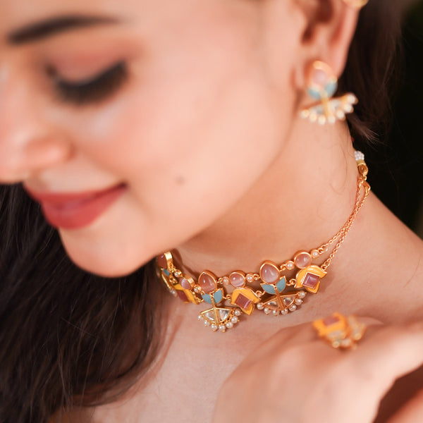 Forever More Yellow Blue Choker Necklace Set VOYLLA