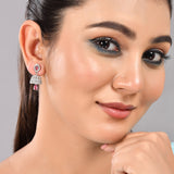Sparkling Elegance Red And White Cz Jhumka Drop Earrings