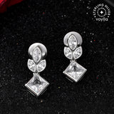 Valentine's Day Sterling Silver Cz Leaf Drop Earrings