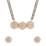 American Diamond CZ Golden Round Brass Black Beaded Mangalsutra with Earrings