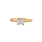 Emerald Cut Cubic Zirconia Adorned Brass Gold Plated Ring