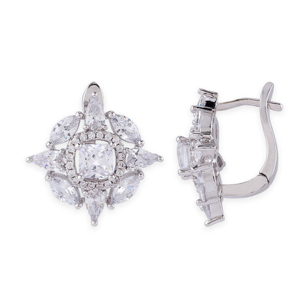Rhodium Plated American Diamond Stud Earrings
