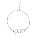 Sterling Silver Pink Zircon Studded Hearts Bracelet