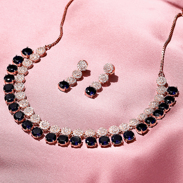 Dark Blue Stones Rose Gold Necklace Set – VOYLLA