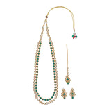 Double Layered Kundan Maang Tika Set With Green Beads