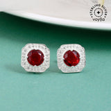 Red Stone Decked 925 Sterling Silver Ear Studs
