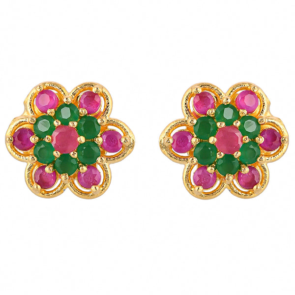 Floral Pink and Green CZ Stud Earrings – VOYLLA