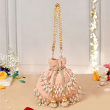 Trendy Bags Peach Pearl Embellished Potli