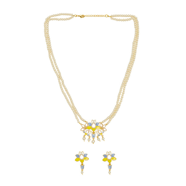 Festive Hues Faux Pearls Adorned Brass Gold Plated Jewellery Set VOYLLA