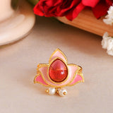 Forever More Floral Pink Stone and Pearls Ring