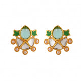 Forever More Enamelled Green Stone and Pearls Earrings