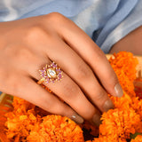 Veerangana Gold Plated Blush Pink Pearls and Oval Cut Kundan Ring