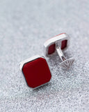 Red Square Stone Studded Silver Plated Milestone Cufflinks