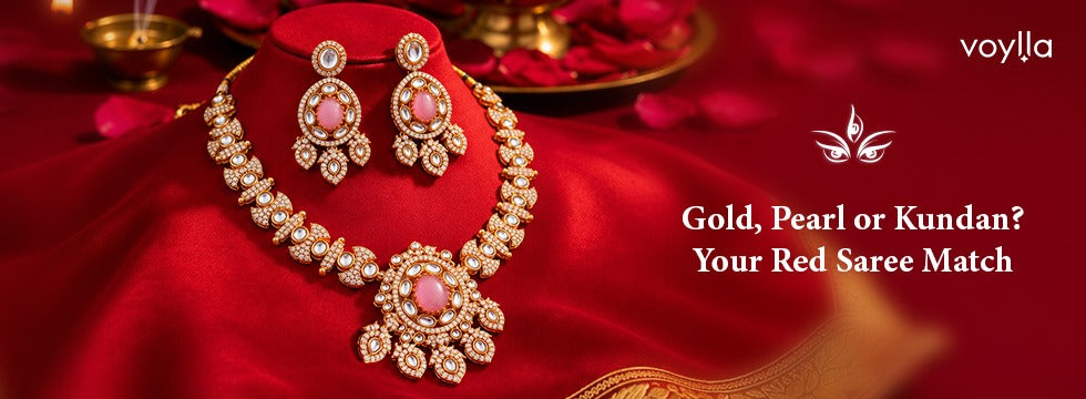 Red Saree Styling Guide: Gold, Pearl or Kundan Jewellery for Durga Puja