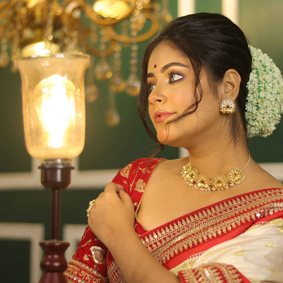 Choker Sadi Necklaces Matching Earrings Necklace For Red Saree