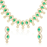 Green American Diamond Necklace Set for Women Sparkling Elegance Gold Finish Short Choker Length Jewellery Set with Drop Earrings