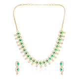 Green American Diamond Necklace Set for Women Sparkling Elegance Gold Finish Short Choker Length Jewellery Set with Drop Earrings