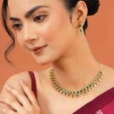 Green American Diamond Necklace Set for Women Sparkling Elegance Gold Finish Short Choker Length Jewellery Set with Drop Earrings