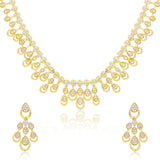 American Diamond Necklace Set for Women Sparkling Elegance Teardrop Cascade Gold Finish Short Collar Jewellery Set with Dangler Earrings