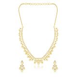 American Diamond Necklace Set for Women Sparkling Elegance Teardrop Cascade Gold Finish Short Collar Jewellery Set with Dangler Earrings