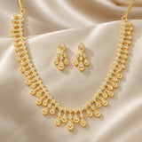 American Diamond Necklace Set for Women Sparkling Elegance Teardrop Cascade Gold Finish Short Collar Jewellery Set with Dangler Earrings