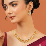 American Diamond Necklace Set for Women Sparkling Elegance Teardrop Cascade Gold Finish Short Collar Jewellery Set with Dangler Earrings