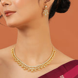 American Diamond Necklace Set for Women Sparkling Elegance Teardrop Cascade Gold Finish Short Collar Jewellery Set with Dangler Earrings