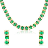 Emerald Green Necklace Set for Women Sparkling Elegance Rectangle Cut Stone Gold Finish Short Collar Jewellery Set with Dangler Earrings