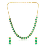 Emerald Green Necklace Set for Women Sparkling Elegance Rectangle Cut Stone Gold Finish Short Collar Jewellery Set with Dangler Earrings