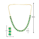 Emerald Green Necklace Set for Women Sparkling Elegance Rectangle Cut Stone Gold Finish Short Collar Jewellery Set with Dangler Earrings