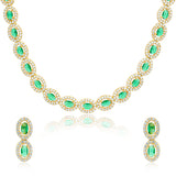 Emerald Stone Jewellery Set for Women Sparkling Elegance Oval Halo Link Gold Finish Collar Necklace with Drop Earrings