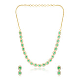 Emerald Stone Jewellery Set for Women Sparkling Elegance Oval Halo Link Gold Finish Collar Necklace with Drop Earrings