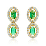Emerald Stone Jewellery Set for Women Sparkling Elegance Oval Halo Link Gold Finish Collar Necklace with Drop Earrings