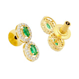 Emerald Stone Jewellery Set for Women Sparkling Elegance Oval Halo Link Gold Finish Collar Necklace with Drop Earrings