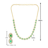 Emerald Stone Jewellery Set for Women Sparkling Elegance Oval Halo Link Gold Finish Collar Necklace with Drop Earrings