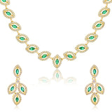 Lightweight Necklace Set for Women Sparkling Elegance Marquise Leaf Motif Gold Finish Collar Jewellery with Dangler Earrings