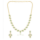 Lightweight Necklace Set for Women Sparkling Elegance Marquise Leaf Motif Gold Finish Collar Jewellery with Dangler Earrings