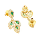 Lightweight Necklace Set for Women Sparkling Elegance Marquise Leaf Motif Gold Finish Collar Jewellery with Dangler Earrings
