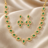 Lightweight Necklace Set for Women Sparkling Elegance Marquise Leaf Motif Gold Finish Collar Jewellery with Dangler Earrings