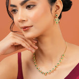 Lightweight Necklace Set for Women Sparkling Elegance Marquise Leaf Motif Gold Finish Collar Jewellery with Dangler Earrings