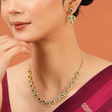 Lightweight Necklace Set for Women Sparkling Elegance Marquise Leaf Motif Gold Finish Collar Jewellery with Dangler Earrings