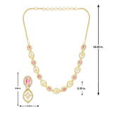 Pink Stone Necklace Set for Women Sparkling Elegance Open Leaf Link Gold Finish Short Collar Jewellery with Dangler Earrings