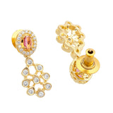 Blue Stone Necklace Set for Women Sparkling Elegance Floral Cluster Drop Gold Finish Short Collar Jewellery with Drop Earrings