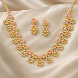Blue Stone Necklace Set for Women Sparkling Elegance Floral Cluster Drop Gold Finish Short Collar Jewellery with Drop Earrings
