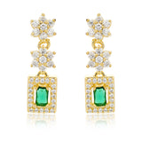 Festive Jewellery Green Stone Necklace Set for Women Sparkling Elegance Square Halo Starburst Link Gold Finish Short Collar with Drop Earrings