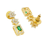 Festive Jewellery Green Stone Necklace Set for Women Sparkling Elegance Square Halo Starburst Link Gold Finish Short Collar with Drop Earrings