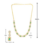 Festive Jewellery Green Stone Necklace Set for Women Sparkling Elegance Square Halo Starburst Link Gold Finish Short Collar with Drop Earrings