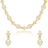 Festive Jewellery Lightweight Necklace Set for Women Sparkling Elegance Open Leaf Bow Link Gold Finish Short Collar with Drop Earrings