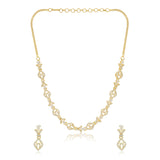 Festive Jewellery Lightweight Necklace Set for Women Sparkling Elegance Open Leaf Bow Link Gold Finish Short Collar with Drop Earrings